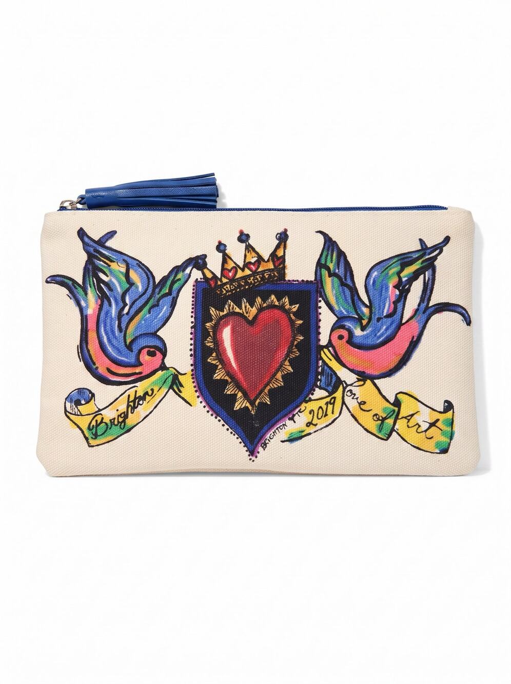 Brighton Cream Canvas Tattoo Love of Art Top-Zip Makeup Wristlet Pouch 2019